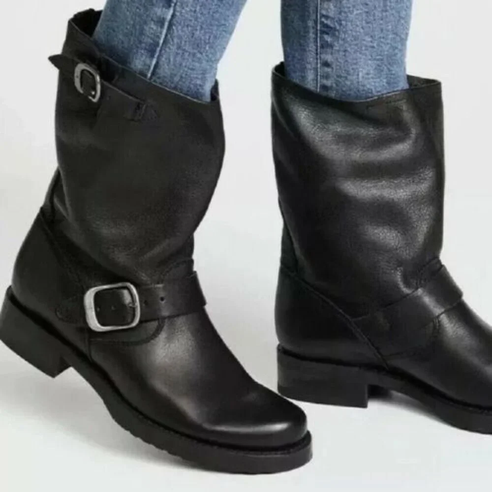Frye Black Veronica Short Leather Ankle Boots Size 9B